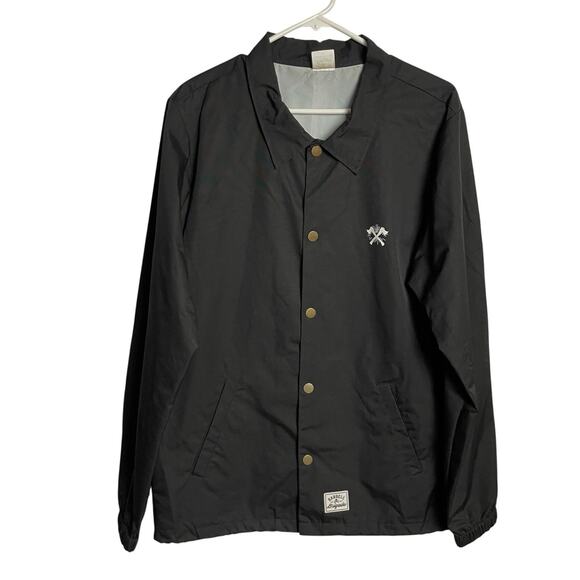 The Barbell Brigade Jacket Mens M Black Nylon Snap Up Pockets Back Graphic Gym - Picture 2 of 10